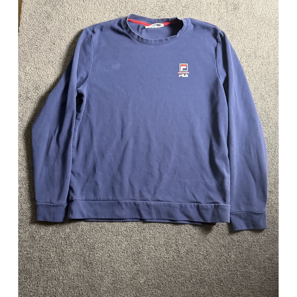 Fila Mens Navy Blue Crewneck Sweatshirt Embroidered Logo Size Medium